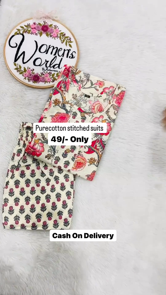 Flamingo Fancy Stitched pure cotton suit