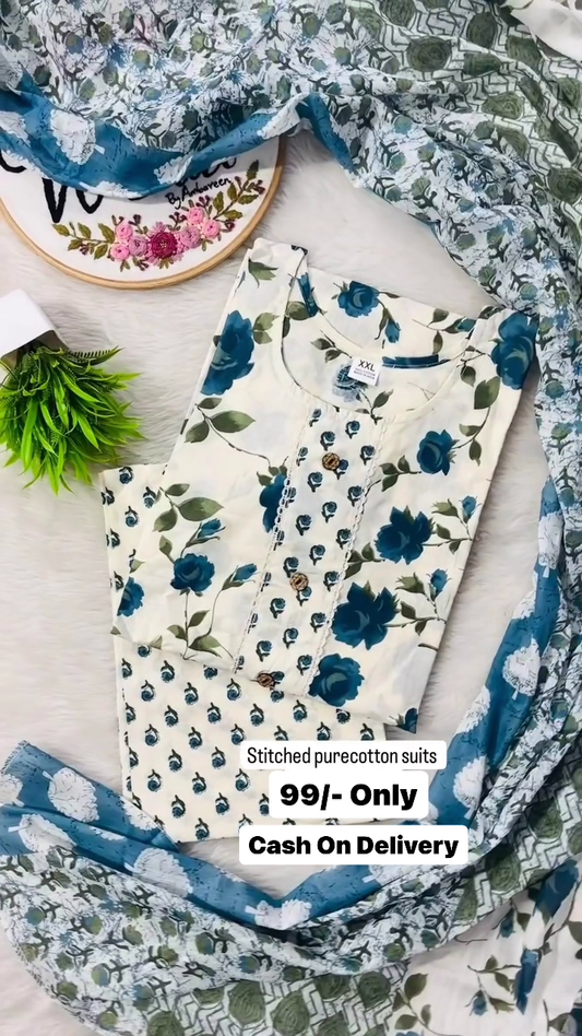 Women Pure Cotton Ethnic Top Pant Set