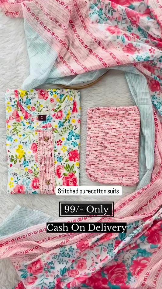 Floral Printed Empire Kurta with Palazzos & With Dupatta