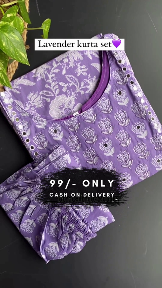 Women Cotton Blend Kurta Salwar Dupatta Set