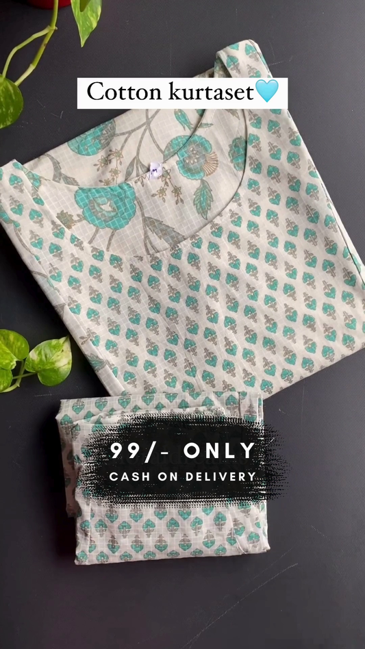 Floral Print Stitched Cotton With Maheshwari Cotton Dupatta