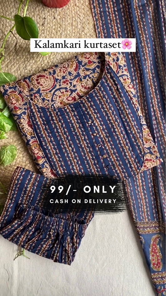 Beautiful Straight Kurti With Solid Maching Pant And Dupatta Kurta Set