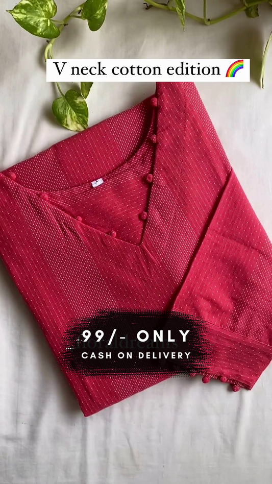Premium Cotton Kurta V Neck With Poti Botton