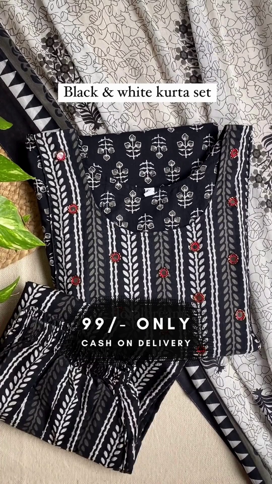 Black and white kurta set