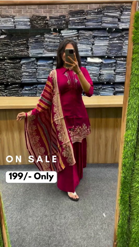 Women Embroidered Straight Kurta Set