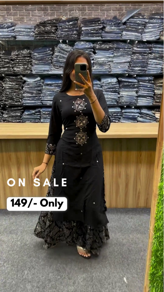Women Rayon Embroidered Kurta Pant Set