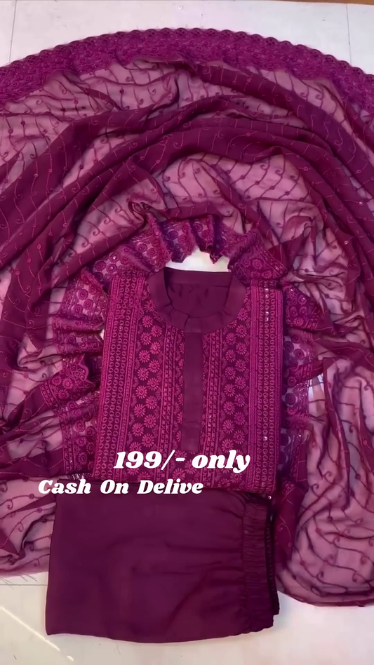 Beautiful Georgette Fabric Zikzak Woven Lines Jacket Kurta