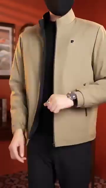 Men'sKhaki Jackets Spring Autumn Slim Fit Men Work Jacket Stand Collar Windproof Casual Jacket Solid Color Male Coat