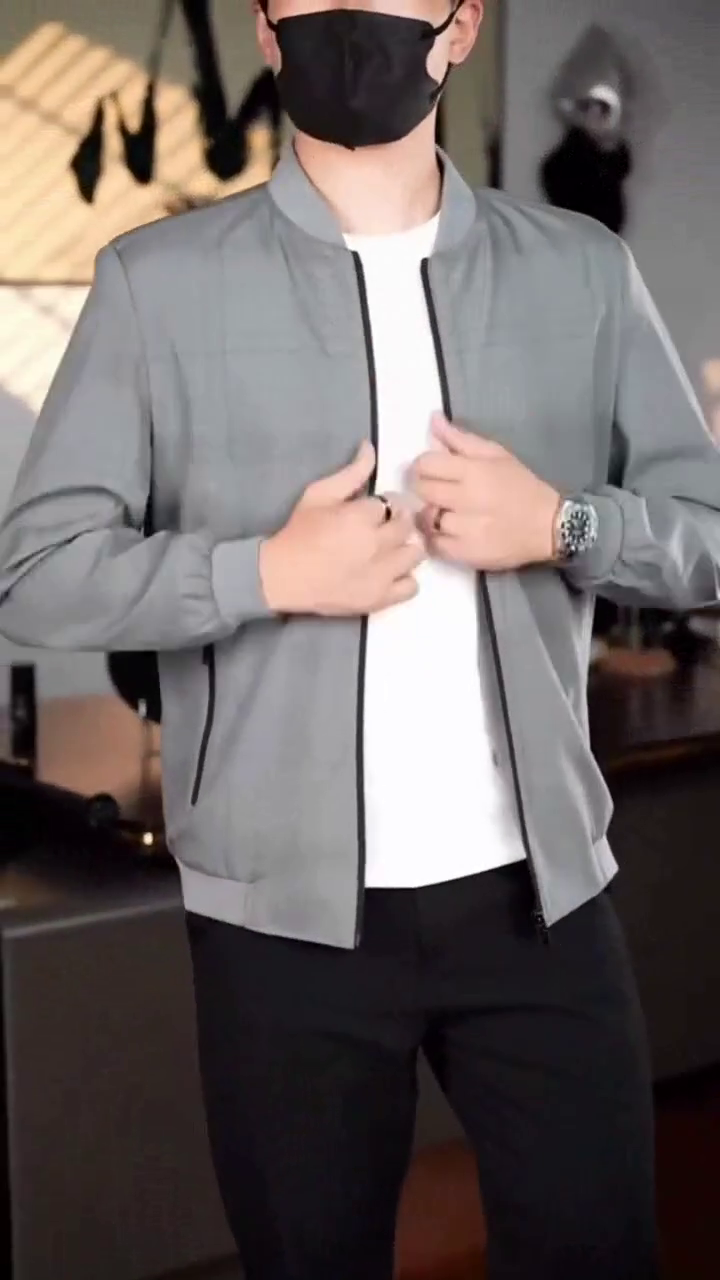 Men's Spring Autumn Bomber Jacket Casual Printed Slim Windbreaker Jacket