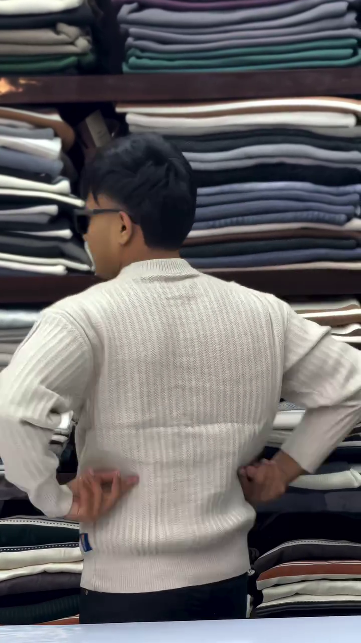 Men Cotton Cable Knit Heavyweight Crew Neck Sweater