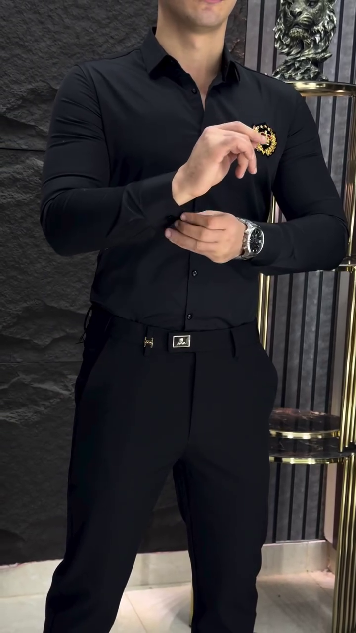 Men Embroidered Regular Fit Spread-Collar Shirt