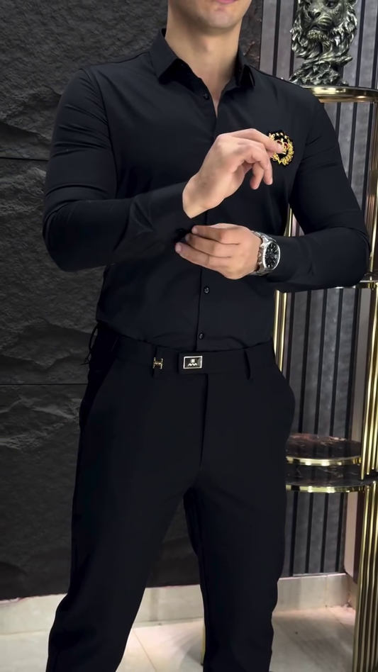Men Embroidered Regular Fit Spread-Collar Shirt