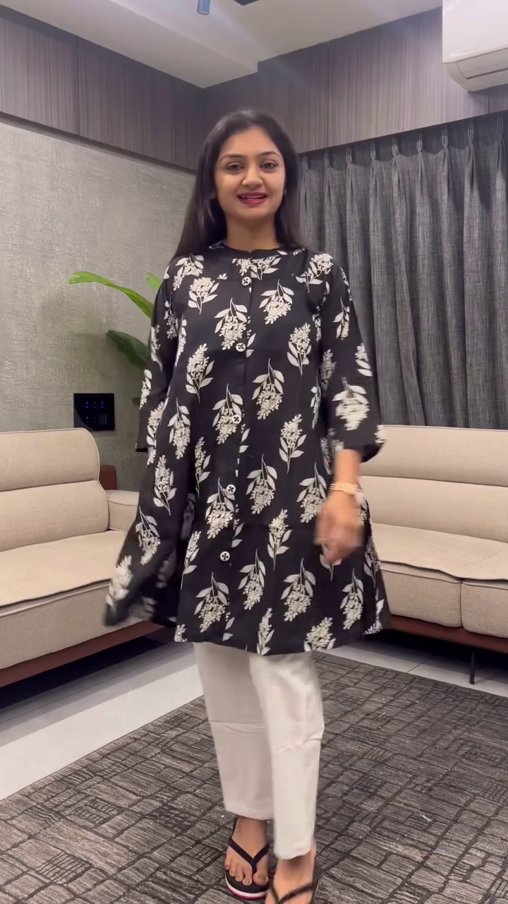 Women's A-Line Cotton Kantha Work Floral Printed Kurta Set with Trouser