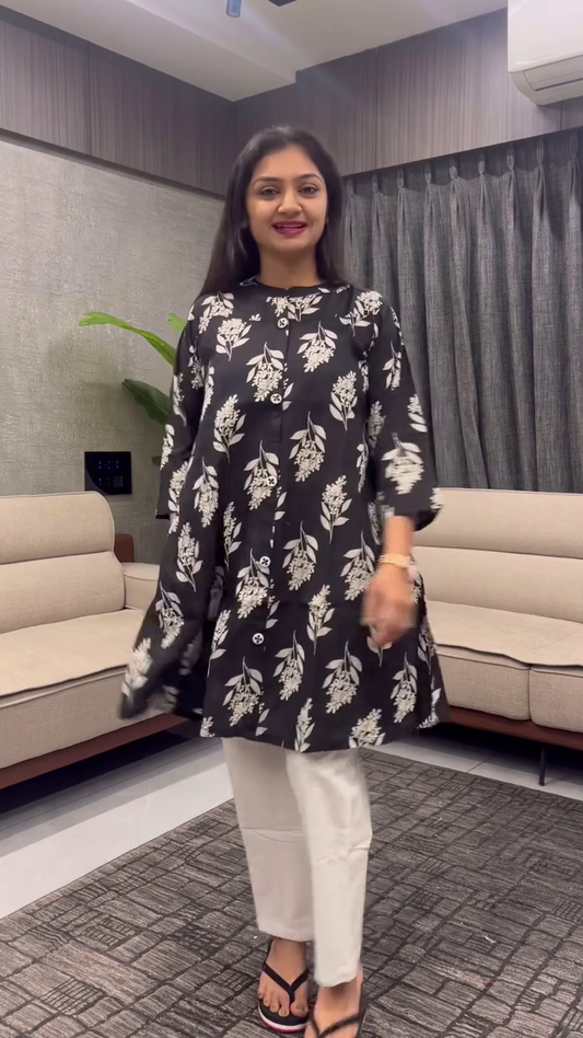 Women's A-Line Cotton Kantha Work Floral Printed Kurta Set with Trouser