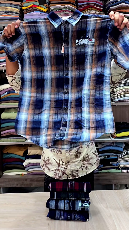 Cotton Regular Fit Spread Collar Full Sleeves Checks Shirt