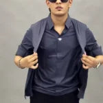 Classic Self Design Spread Collar Casual Shirt