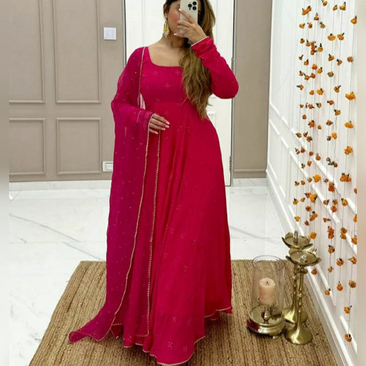 Bright Pink Faux Georgette Anarkali Style Gown